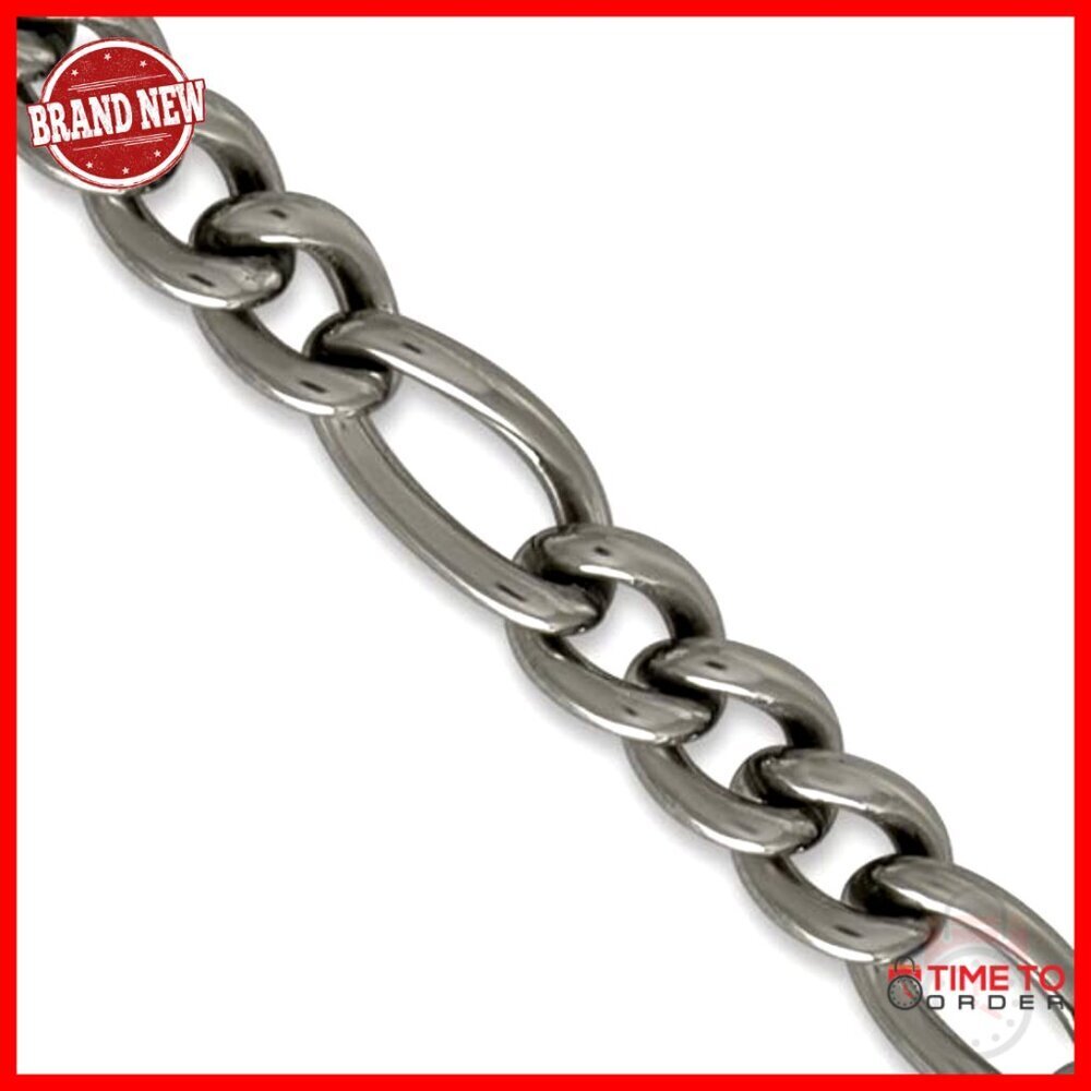 Men's Titanium Figaro Chain Necklace 20 Inch 7mm Polished Classic